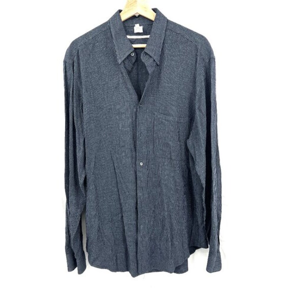 Moreno Martini Ca Firenze 100% rayon black blue checker dress shirt made Italy L
